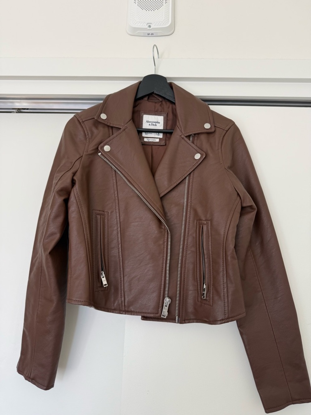 Abercrombie & Fitch Brown Faux Leather Moto Jacket with Silver Hardware